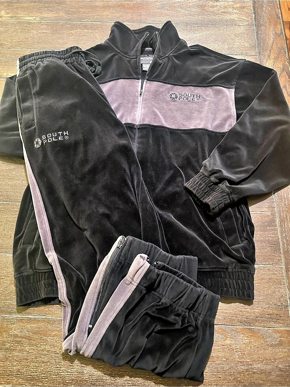 Vintage Y2K Southpole Velour tracksuit Black Gray XL